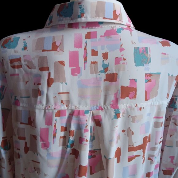 2XL Vintage 80s Abstract Print Blouse With Down Slinky Polyester Pleated Back De - Picture 5 of 7